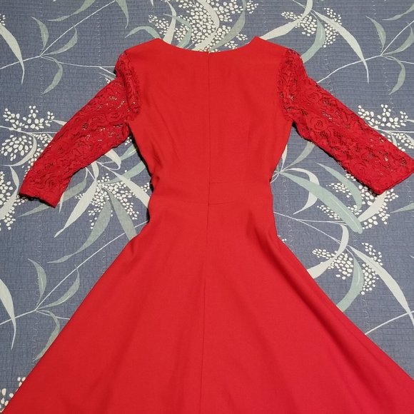 Red Retro Bolero Style Neck Party Swing Dress Size: Small - Picture 3 of 6